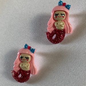NWT. Handmade Pierced Glitter Mermaid Earrings for Girls!  For ages 5 and up!